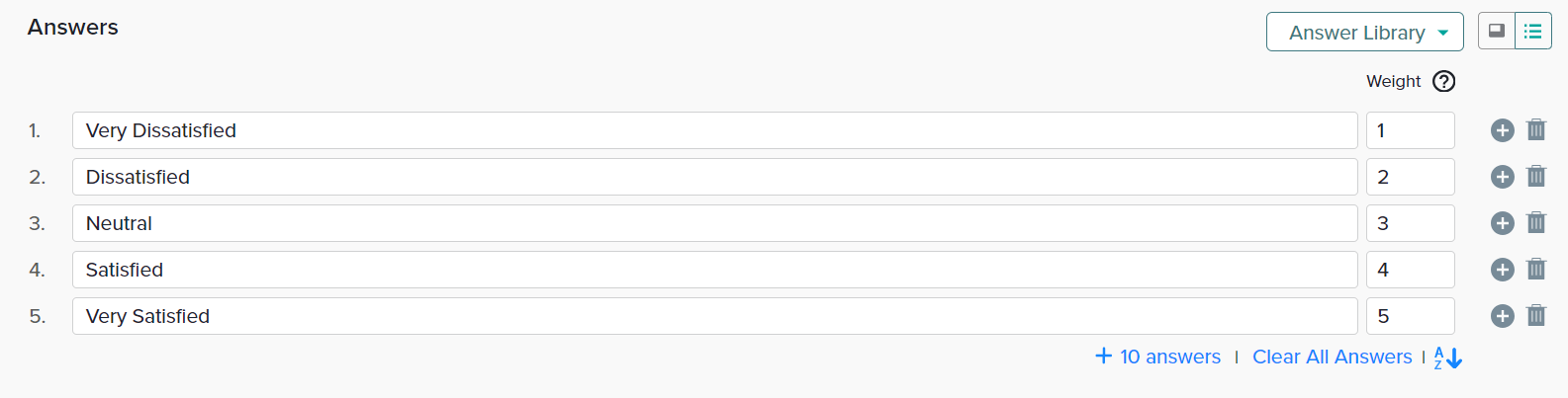 rating question weighted answers