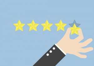 Businessman hand giving five star rating, Feedback concept