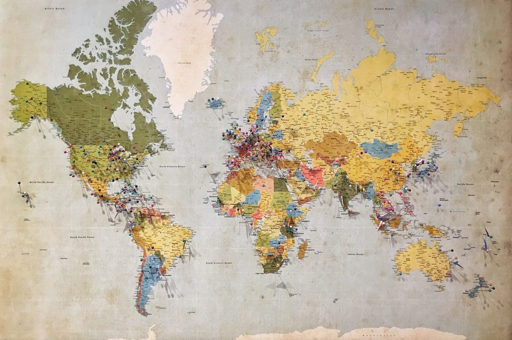 Pinpoints on the world map