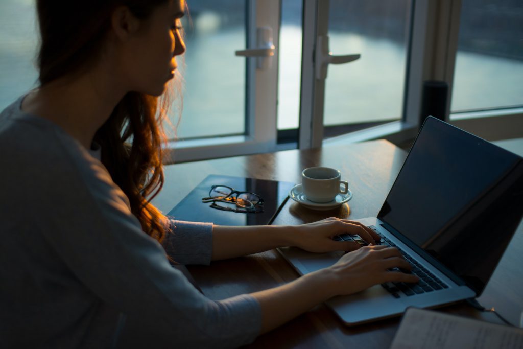 A female working remotely