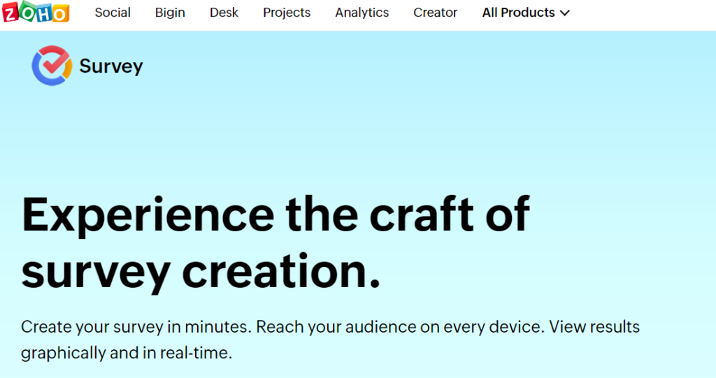 Zoho Survey homepage