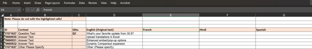 Upload translation in Excel