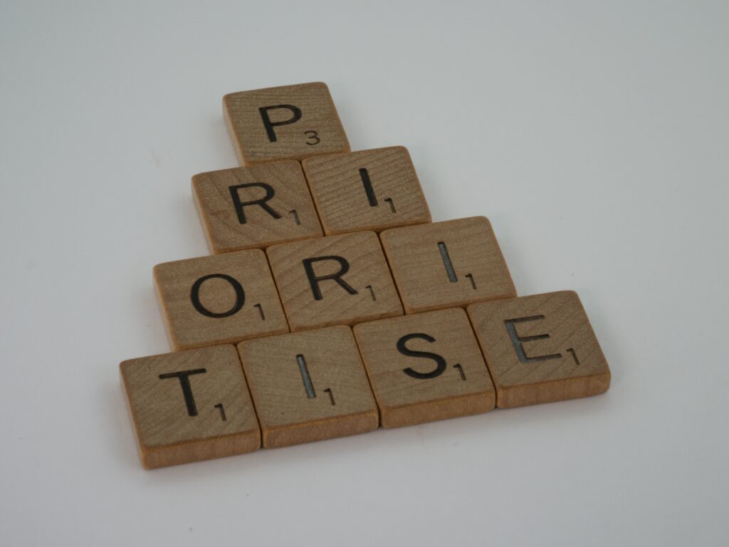 Scrabble tiles telling you to prioritise 