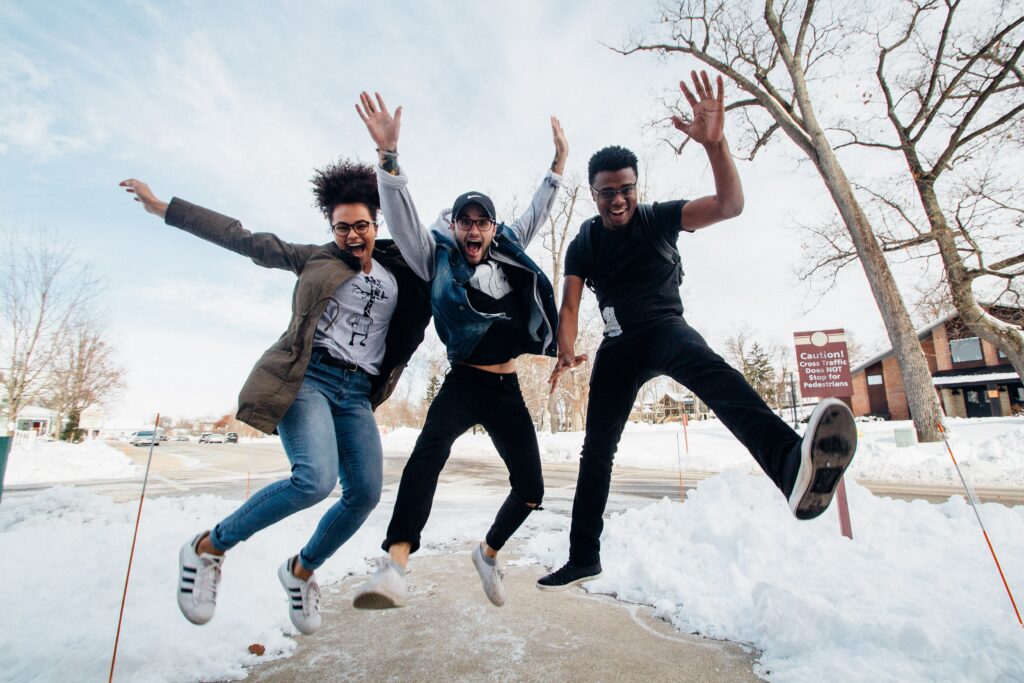 A group of employees jumping for joy