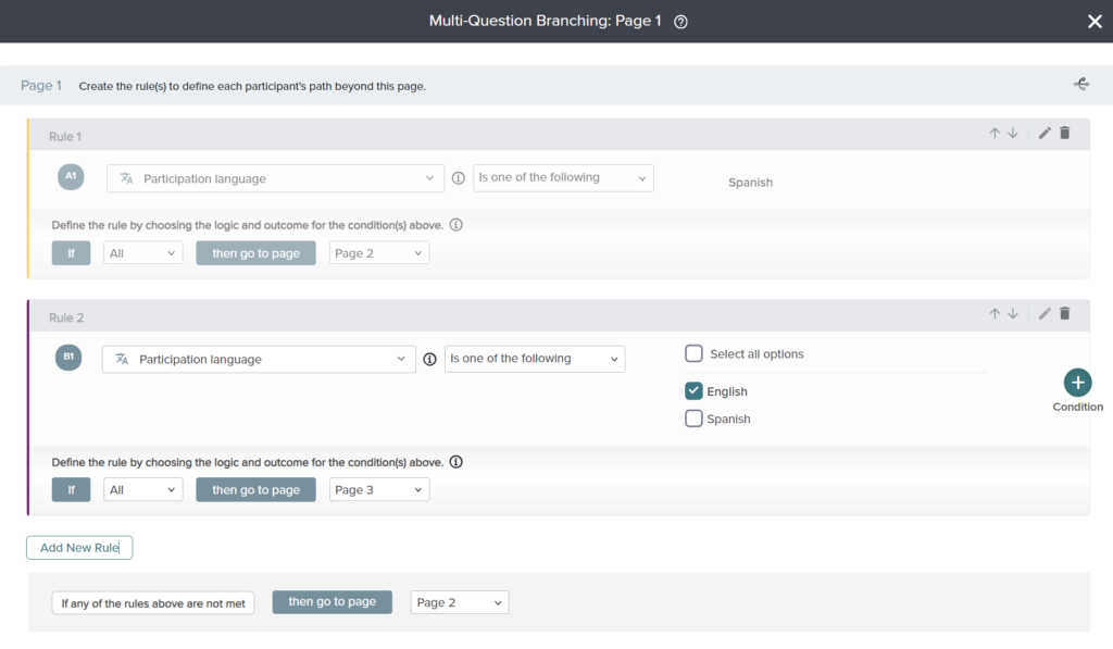 multilingual multi-question branching