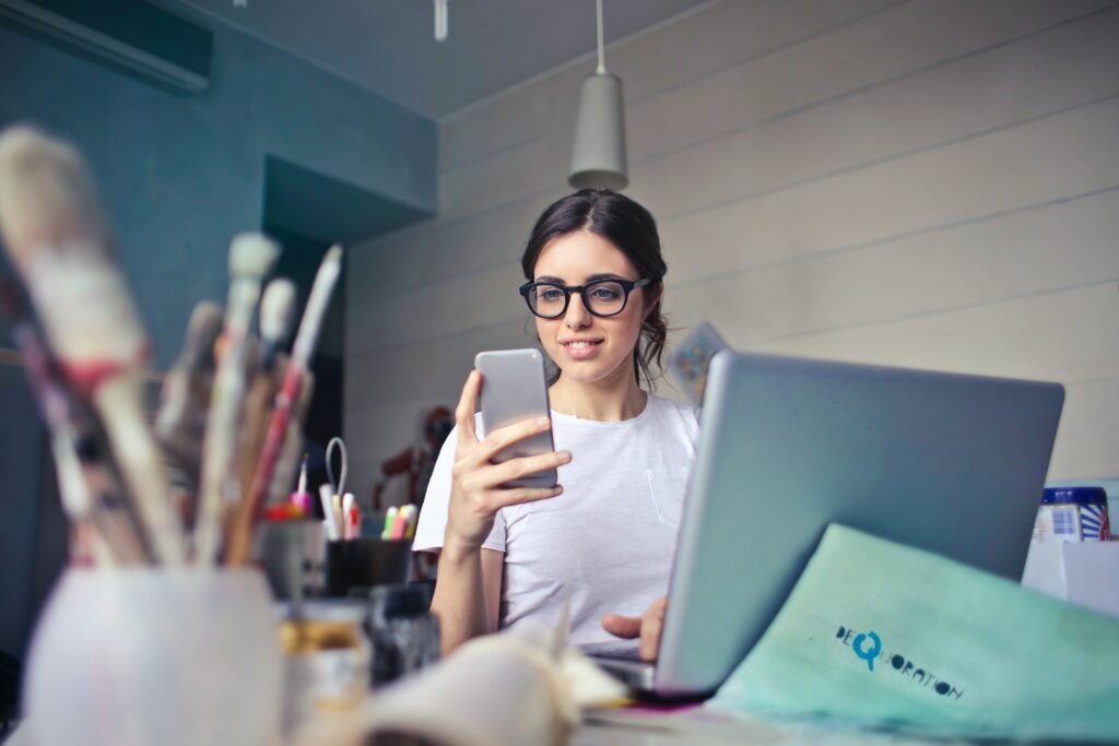 A female taking a mobile survey