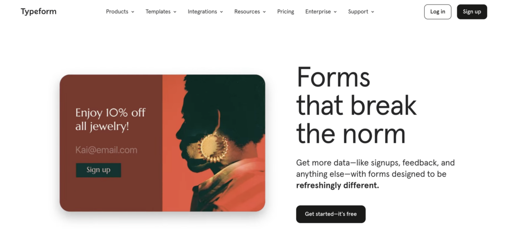 Screenshot from Typeform website