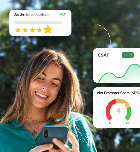 Person using a phone with feedback metrics